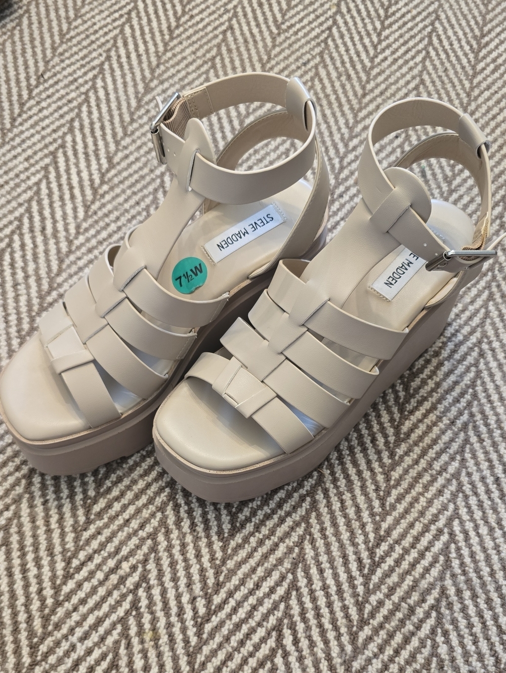 Steve Madden Cream/Beige Platform Woven Sandals with Ankle Strap